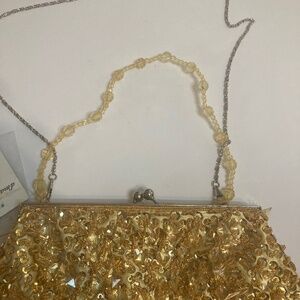 Gold Beaded Evening Clutch Bag by D’margeaux long and short strap